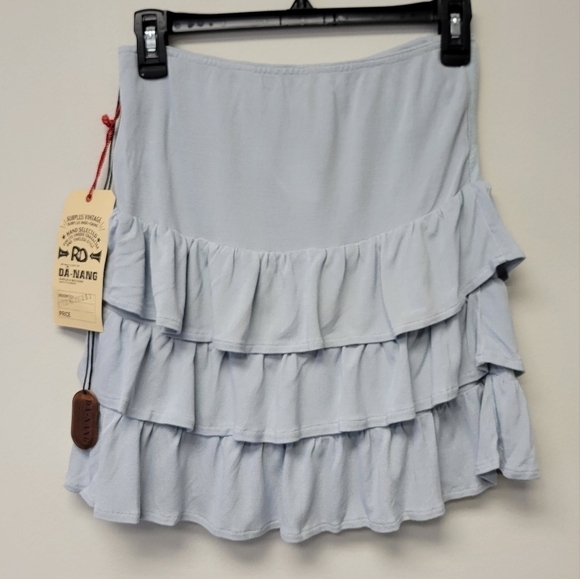 Da-Nang Surplus Vintage ruffled Skirt 100% Silk light blue S - Picture 8 of 8
